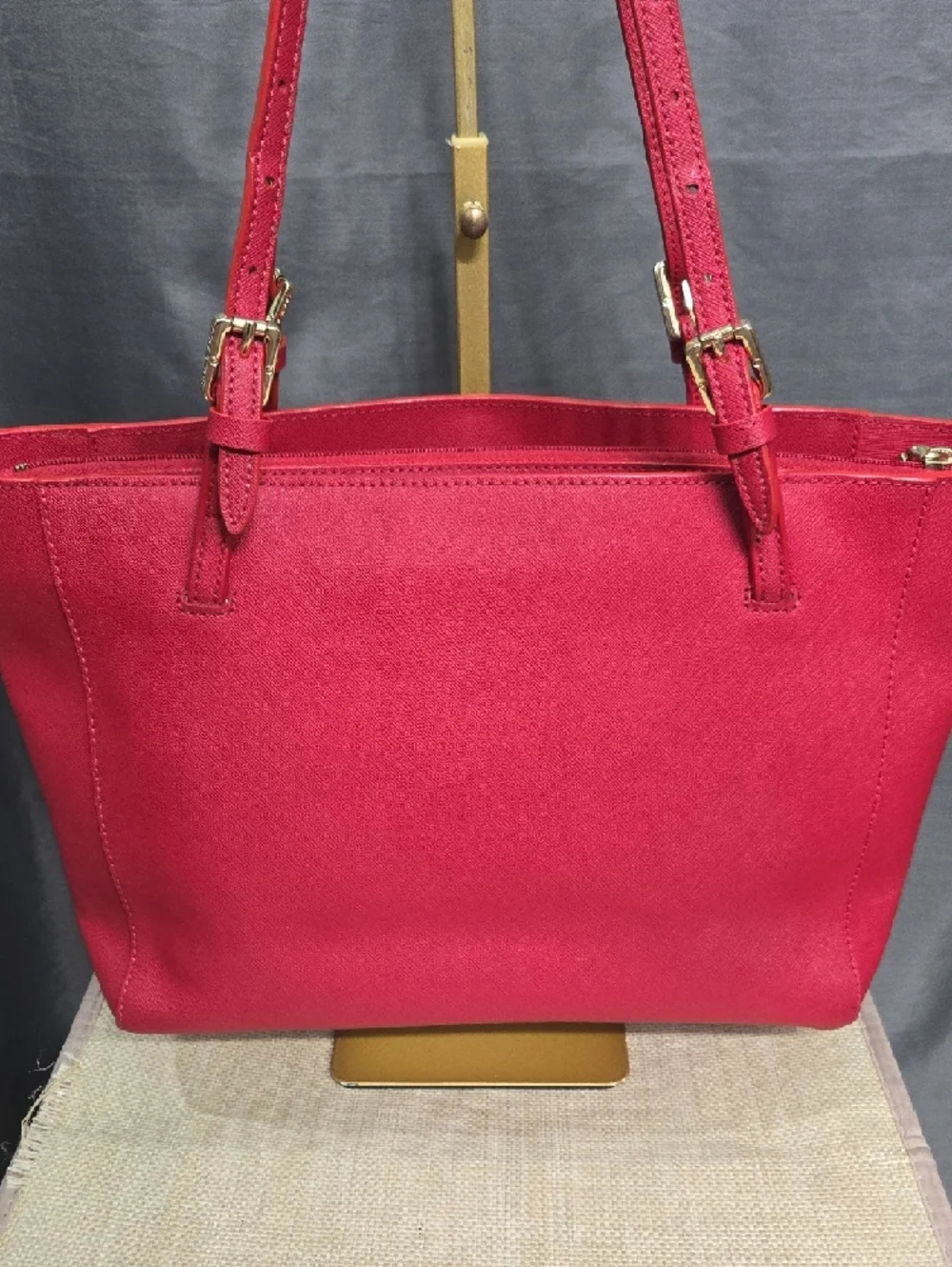EUC Tory Burch Red Saffiano Tote with Gold Logo